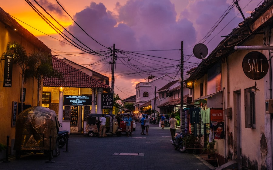 A street in Galle Fort at dusk